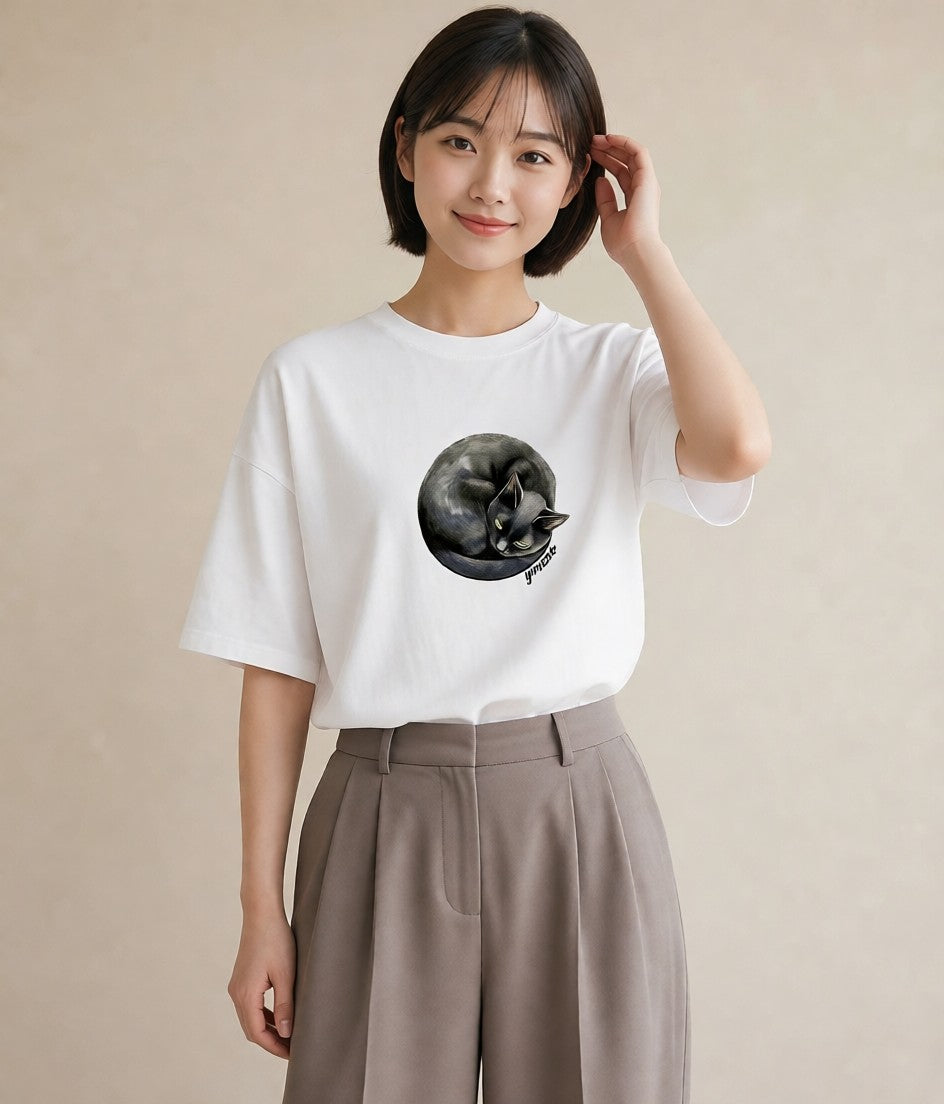 半袖Tシャツ レディース しっぽ 猫 ねこ イラスト 休日コーデ 誕生日プレゼント 綿100 白T