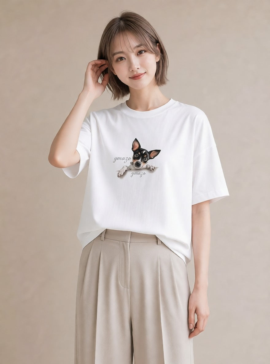 半袖Tシャツ レディース チワワ 犬 いぬ イラスト シック デイリーウェア 休日 白T