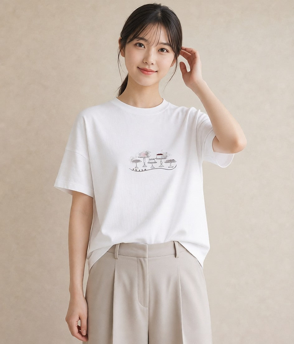 Tシャツ レディース スイーツ お菓子 デザート イラスト ラフ 誕生日プレゼント 綿100 白T