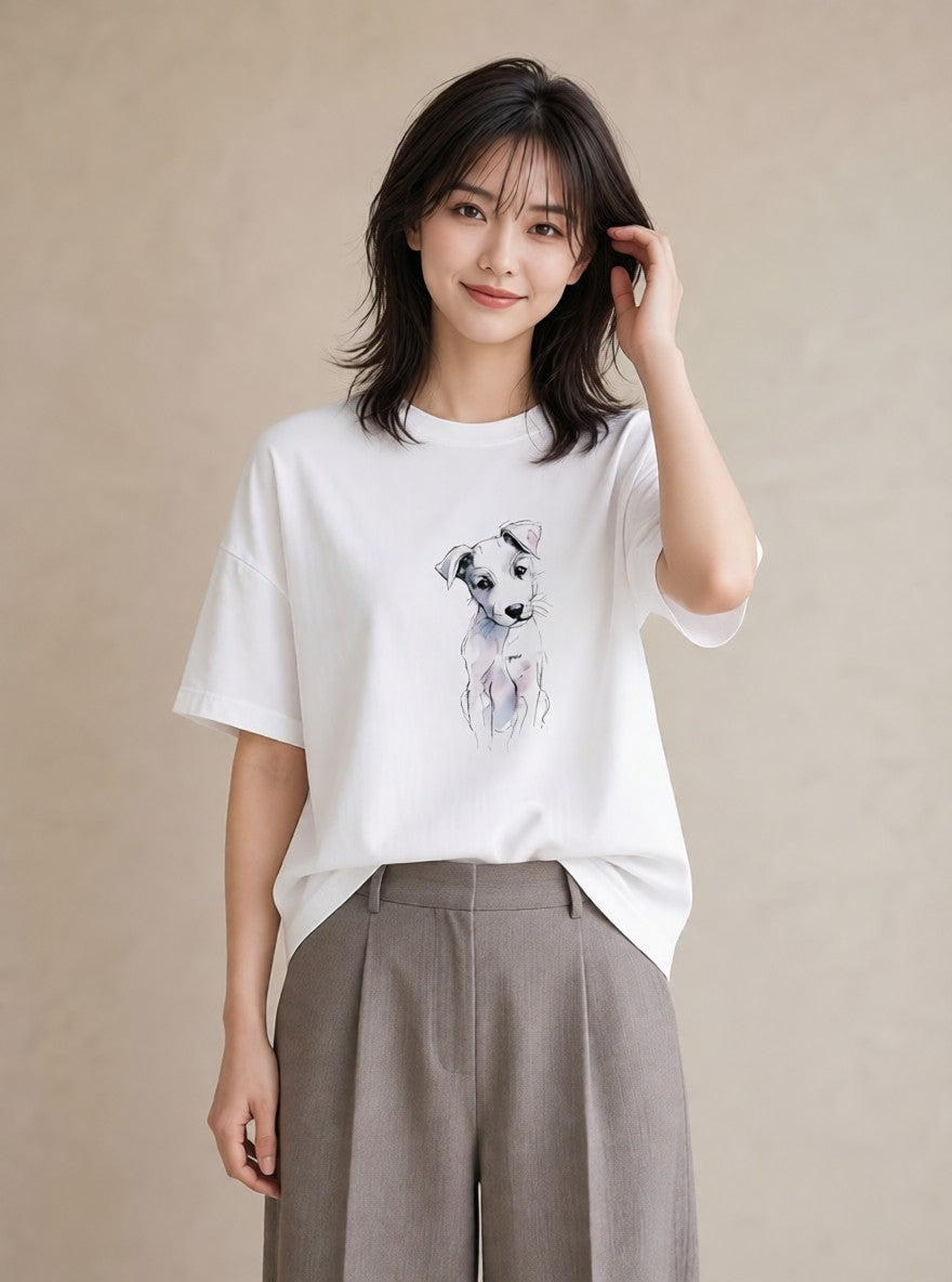 プリントTシャツ レディース 保護犬 犬 いぬ イラスト シック 公園 ママ 白T