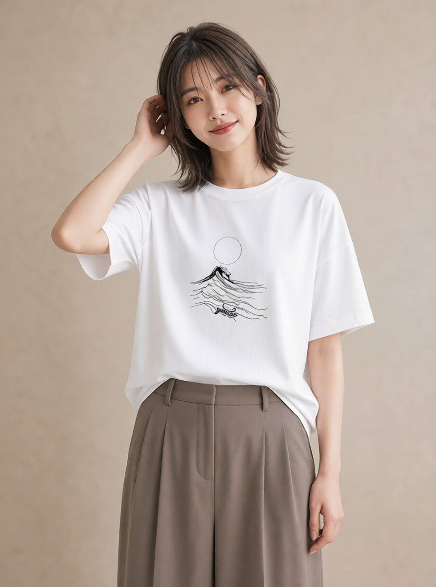グラフィックTシャツ レディース 海 リゾート 夏 イラスト アート風 親子 20代 白T