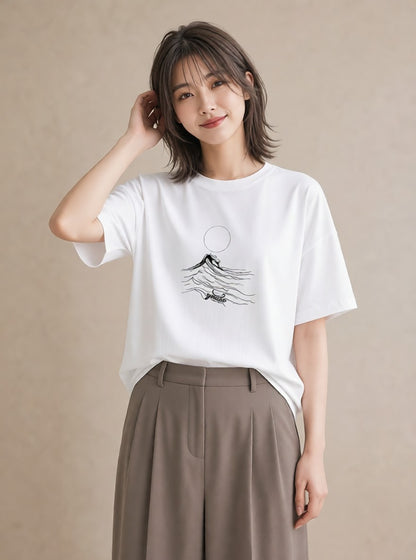 グラフィックTシャツ レディース 海 リゾート 夏 イラスト アート風 親子 20代 白T