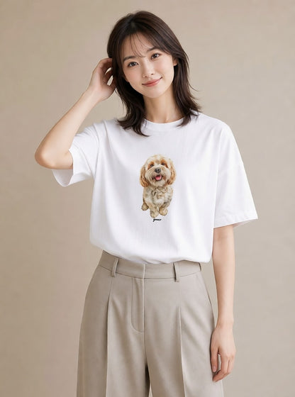 Tシャツ レディース わんちゃん 犬 いぬ イラスト 手描き風 帰省 ラフ 白T