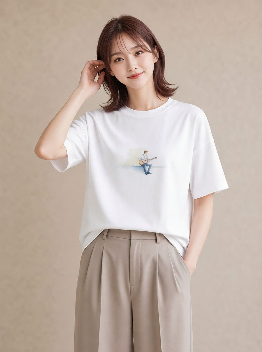 Tシャツ レディース 雨上がりのベンチ ベンチ ナチュラル アンティーク イラスト ポップ お出かけ 普段着 白T