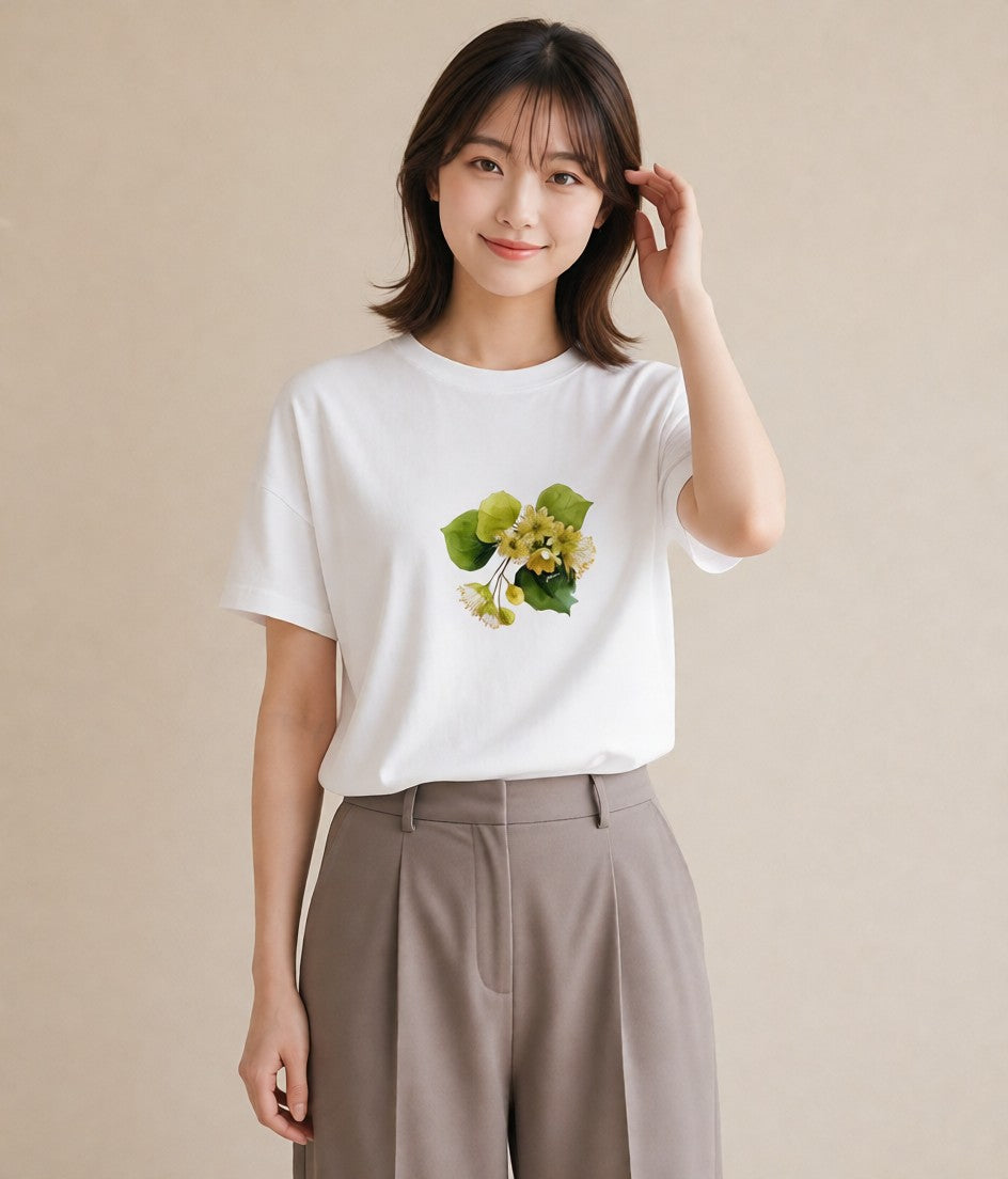 グラフィックTシャツ レディース クローバー 四つ葉 花 花柄 イラスト 韓国風 お揃い 親子 白T