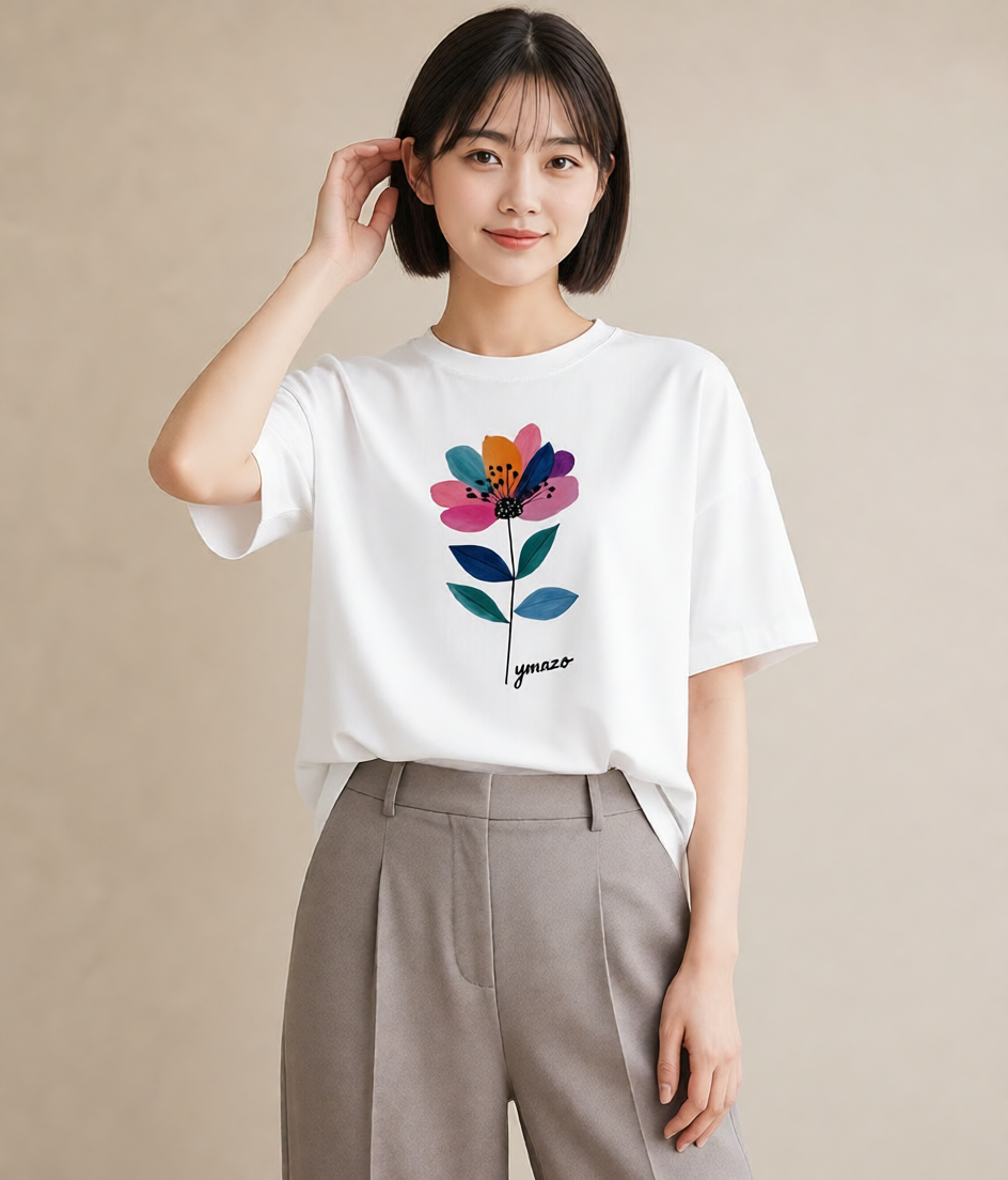 プリントTシャツ レディース 花 花柄 イラスト 韓国風 女子会 お揃い 白T
