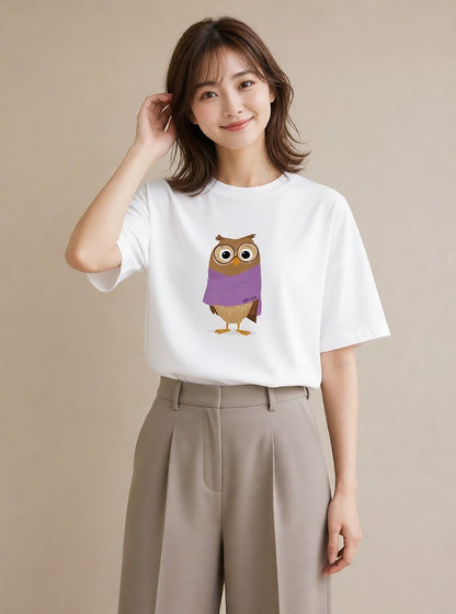 Tシャツ レディース フクロウ 動物 アニマル イラスト シンプル 親子 20代 白T