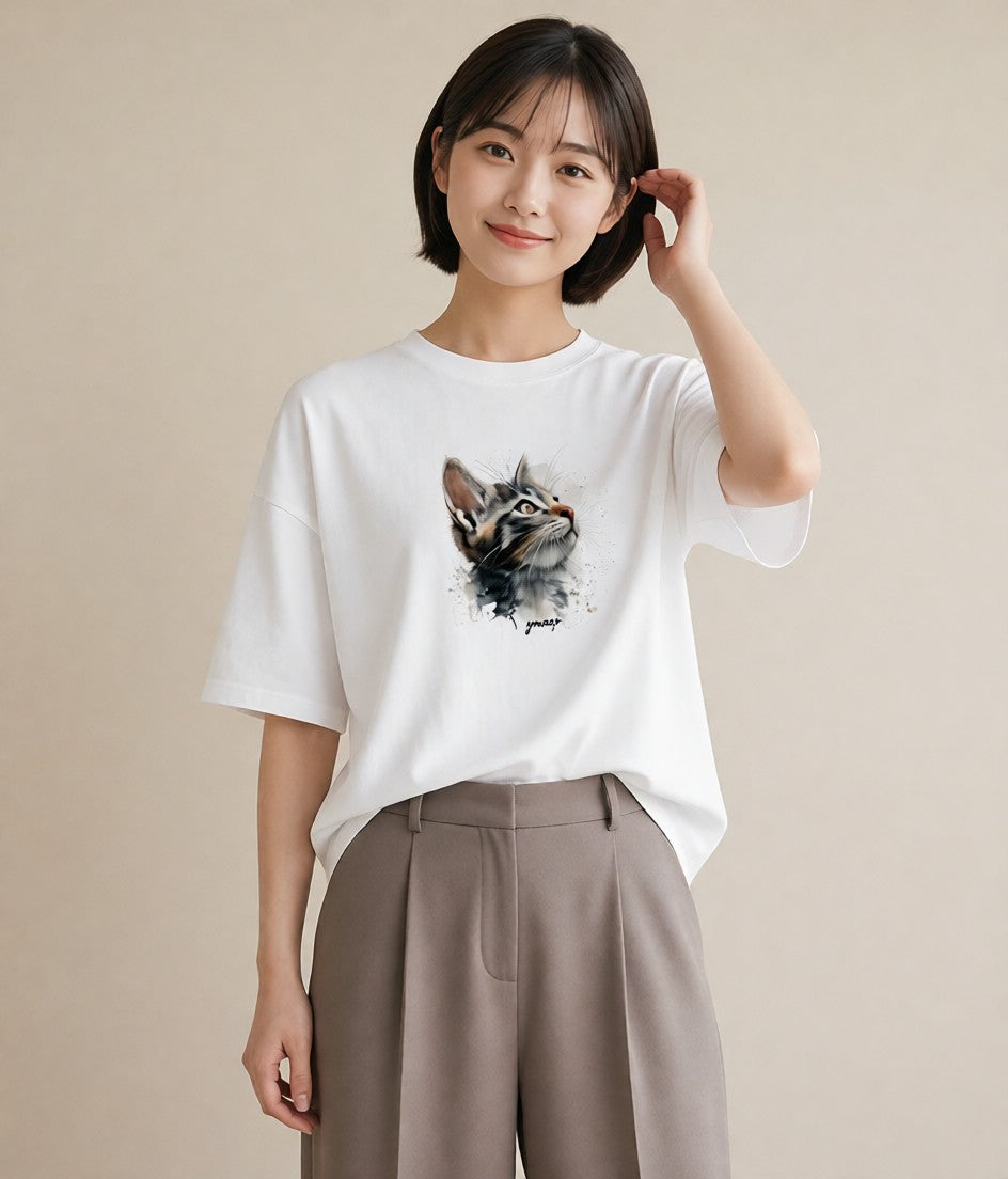 半袖Tシャツ レディース ロシアンブルー 猫 ねこ イラスト 旅行コーデ 敬老の日 ホワイトデー 白T