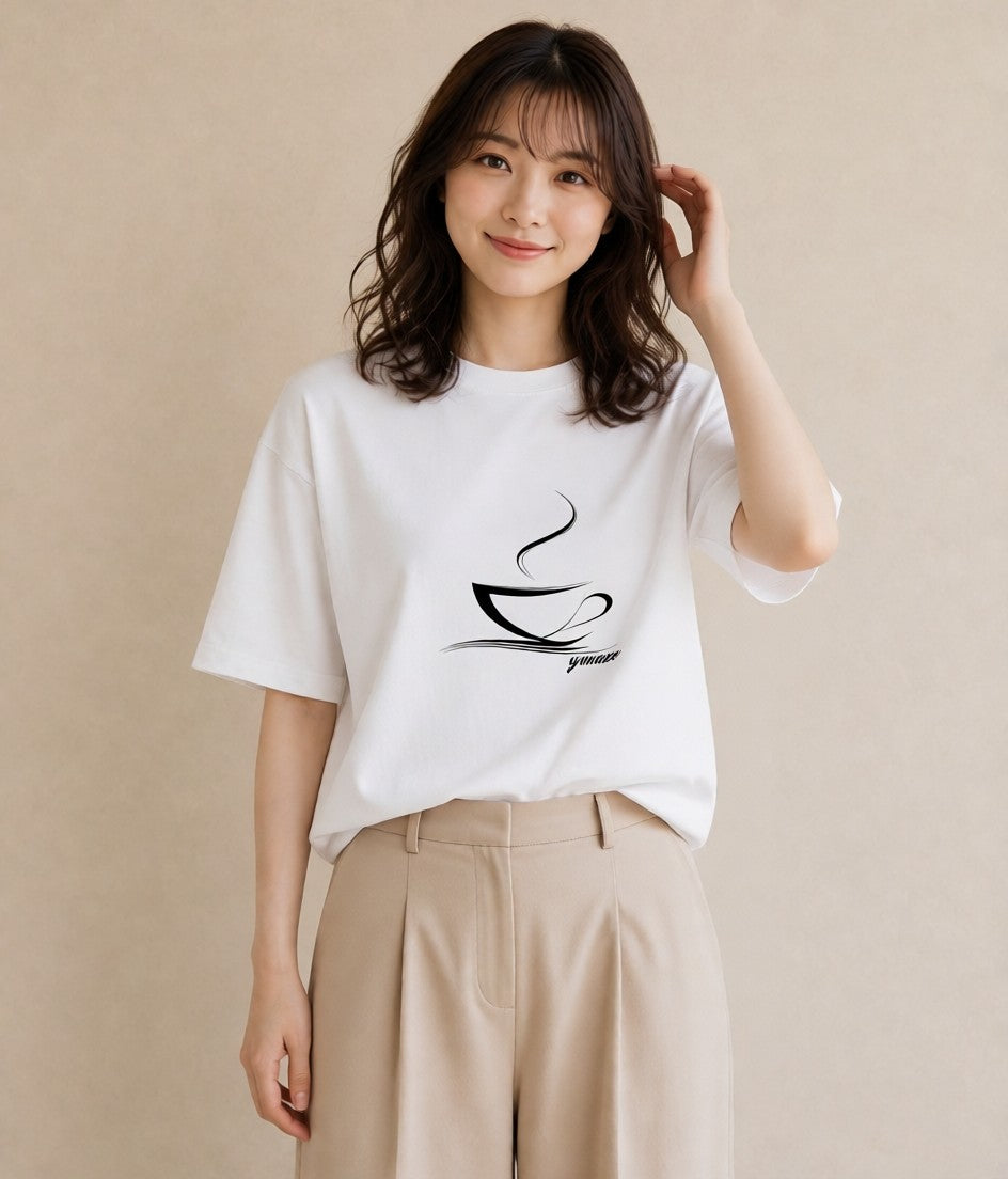 グラフィックTシャツ レディース コーヒー カフェ 珈琲 イラスト ヴィンテージ風 帰省 ラフ 白T