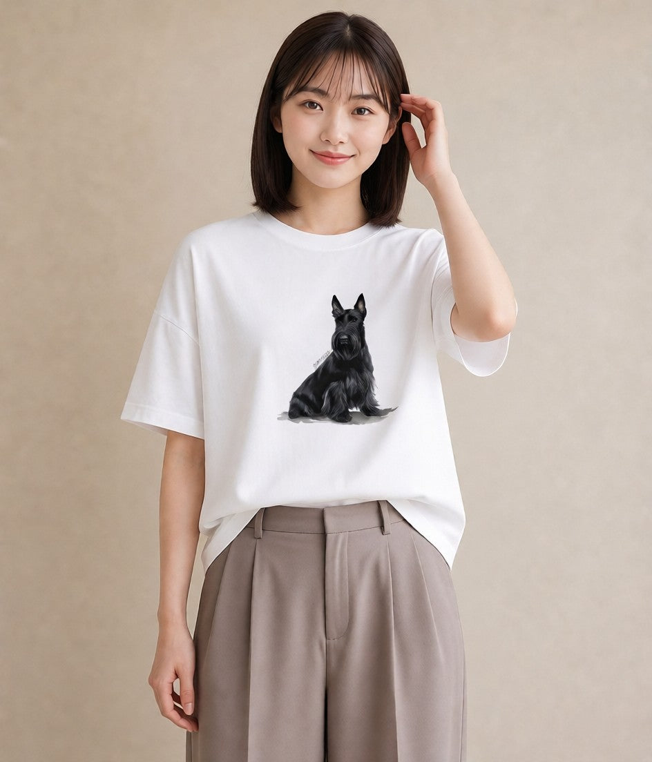 Tシャツ レディース ミニチュアシュナウザー 犬 いぬ イラスト きれいめカジュアル 散歩 お出かけ 白T
