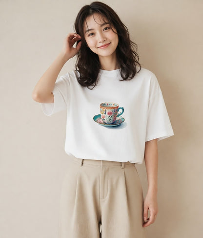 グラフィックTシャツ レディース エスプレッソ 食べ物 フード イラスト きれいめカジュアル 女性 旅行用 白T