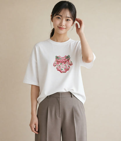 グラフィックTシャツ レディース ショートケーキ 食べ物 フード イラスト レトロ 母の日 ビーチ 白T