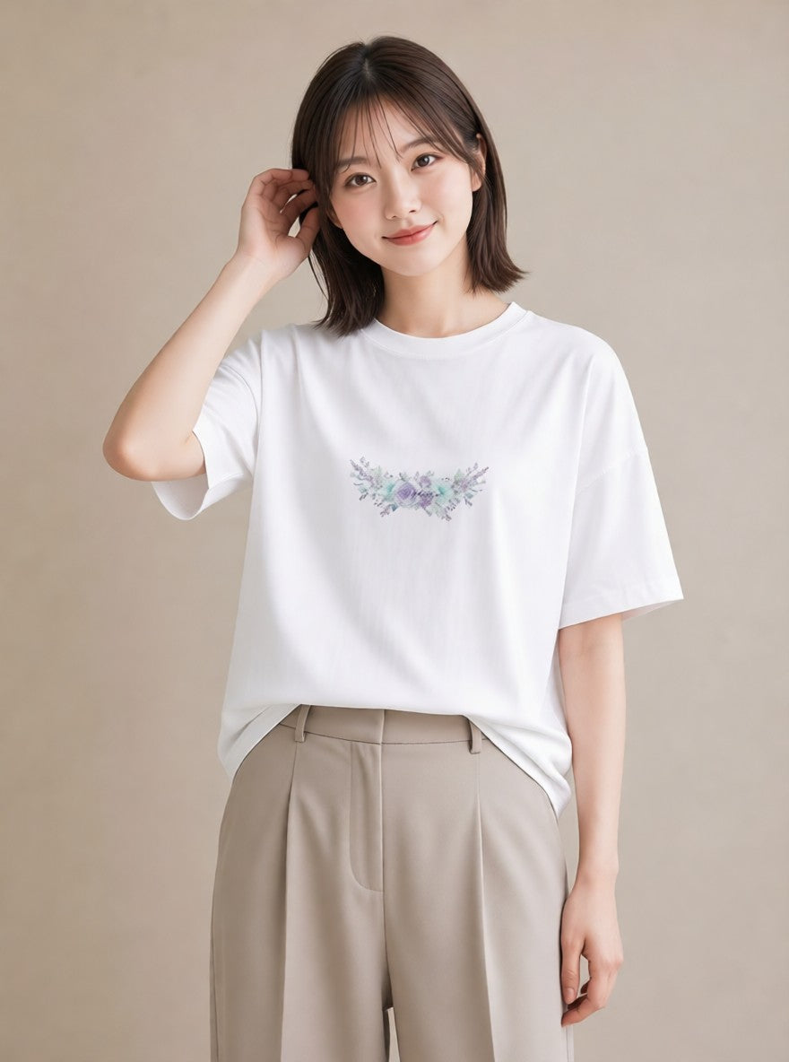 Tシャツ レディース 手鏡 アンティーク レトロ ナチュラル イラスト ポップ 女子会 お揃い 白T