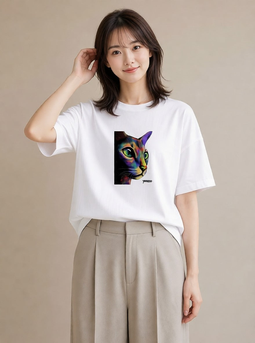 デザインTシャツ レディース スフィンクス 猫 ねこ イラスト ラフ 通勤 在宅 白T