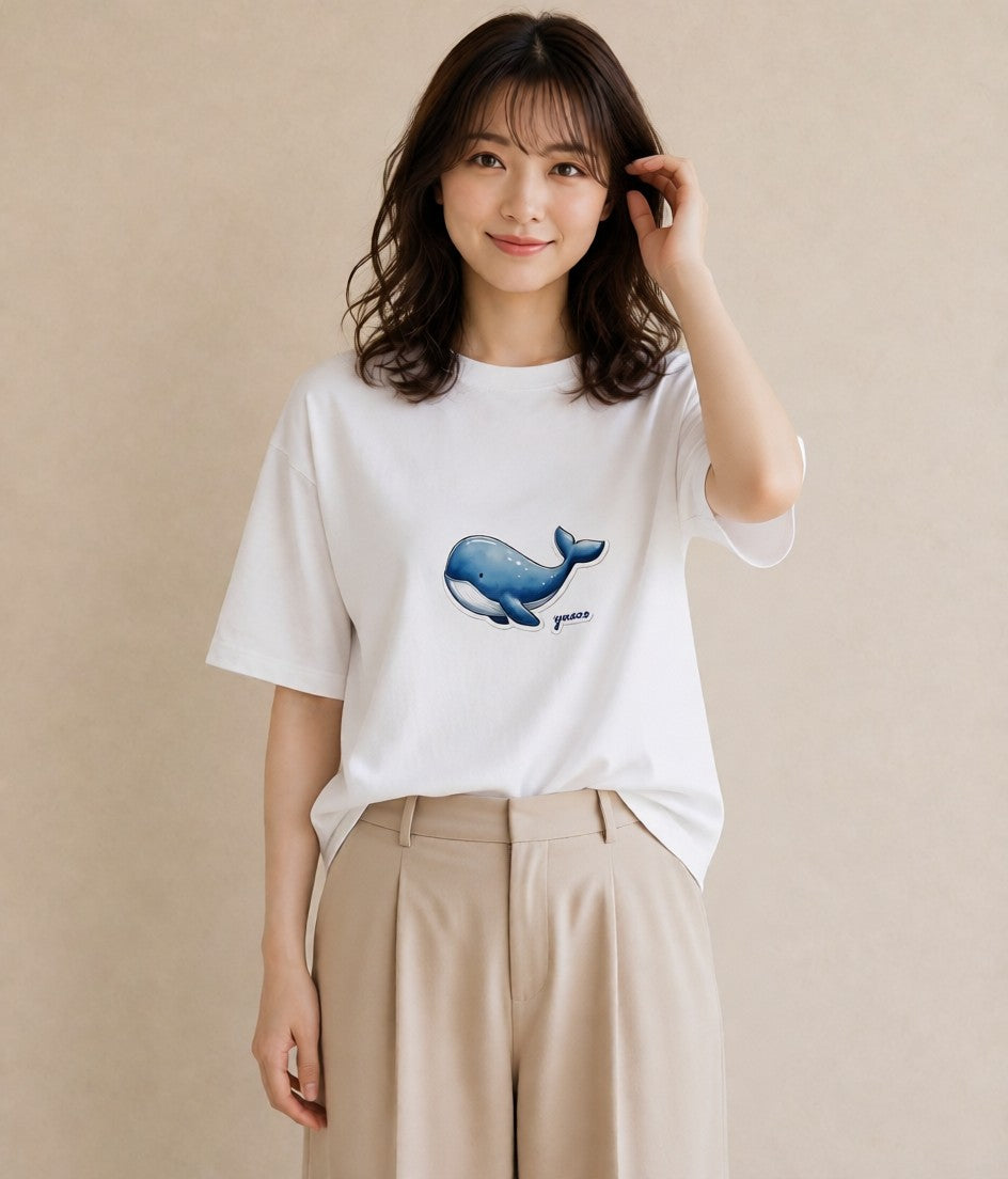 デザインTシャツ レディース シャチ 海の生き物 海 イラスト ユニーク 親子 20代 白T