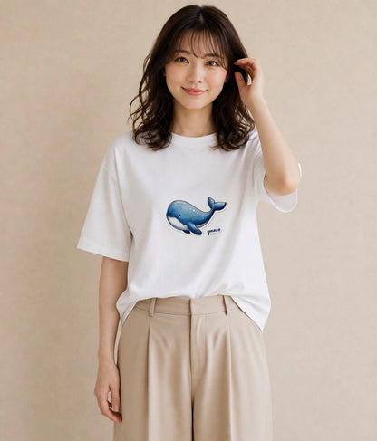 デザインTシャツ レディース シャチ 海の生き物 海 イラスト ユニーク 親子 20代 白T