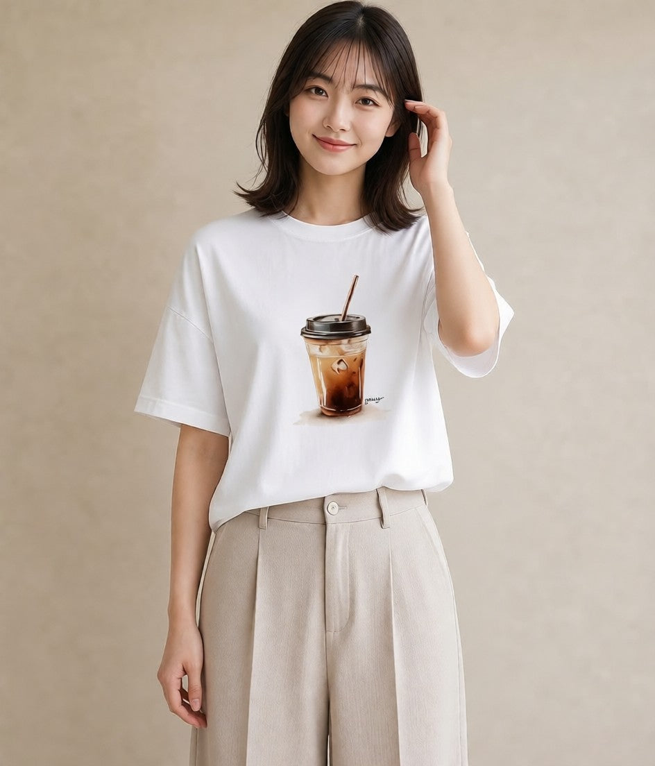 半袖Tシャツ レディース エスプレッソ 食べ物 フード イラスト ボタニカル ママ カフェ服 白T