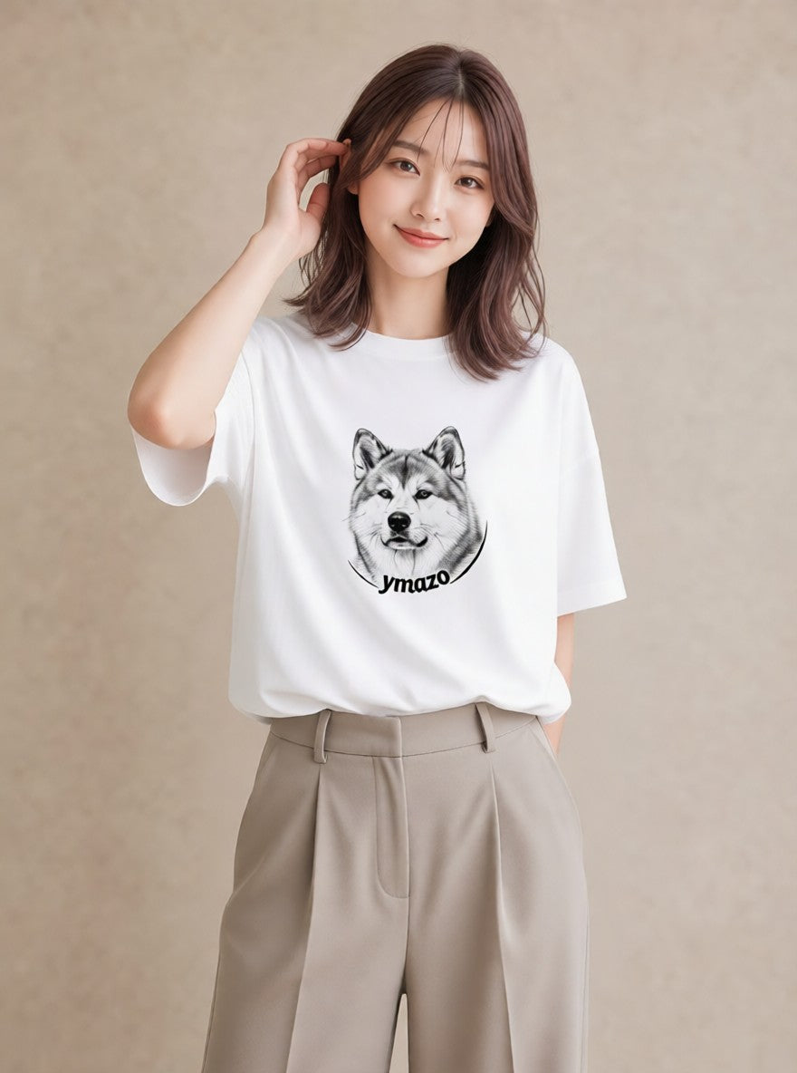 Tシャツ レディース 秋田犬 犬 いぬ イラスト ゆるかわ 旅行用 海 白T