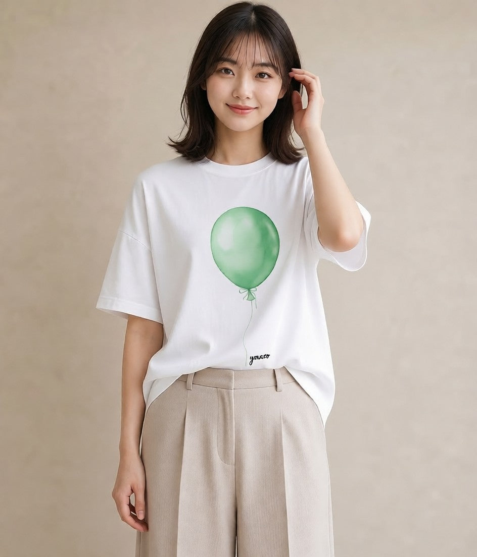 デザインTシャツ レディース 紙風船 和紙 ナチュラル アンティーク イラスト きれいめカジュアル おしゃれギフト 社会人 白T