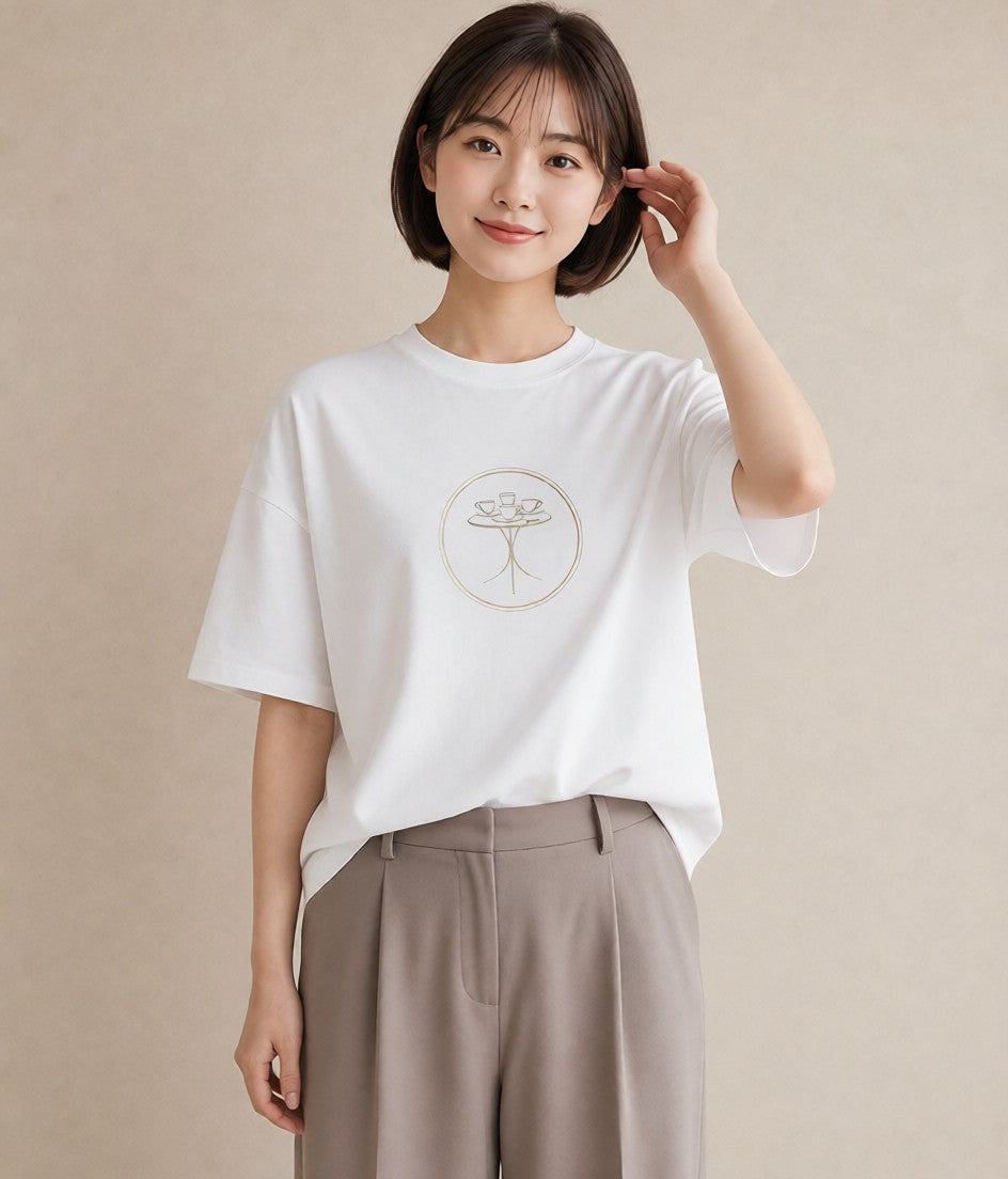 デザインTシャツ レディース カフェ カフェロゴ ロゴ イラスト 抜け感 秋コーデ おしゃれギフト 白T