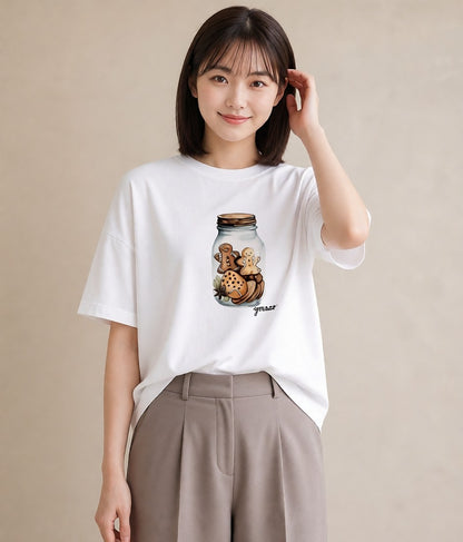 半袖Tシャツ レディース マカロン 食べ物 フード イラスト きれいめ 女性向けギフト 散歩 白T