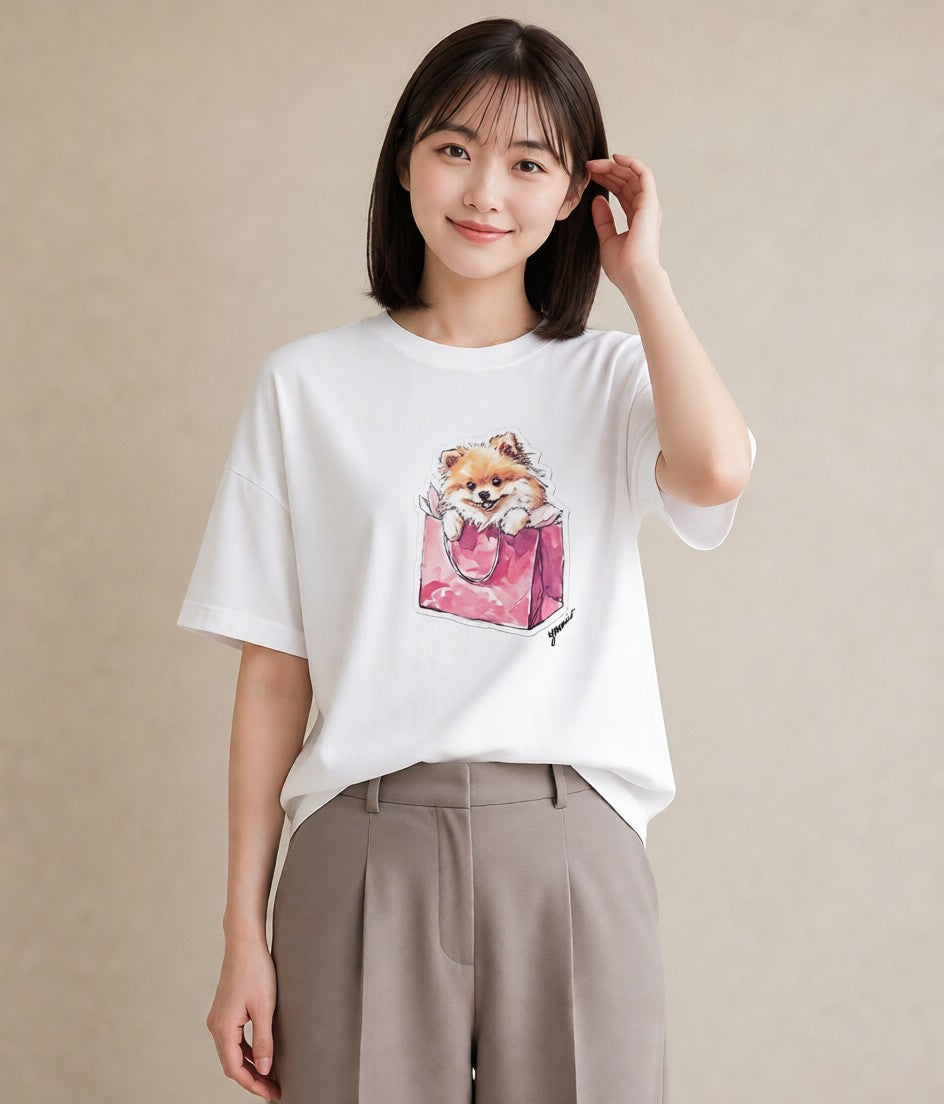Tシャツ レディース ポメラニアン ポメ 犬 いぬ イラスト ヴィンテージ風 お揃い 親子 白T