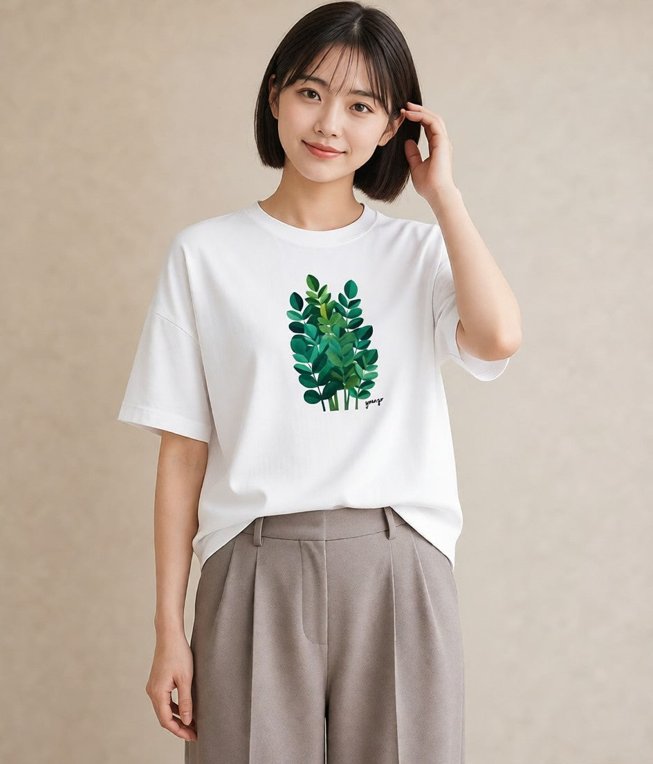 グラフィックTシャツ レディース つる 植物 ボタニカル イラスト 上品 ルームウェア ギフト 白T