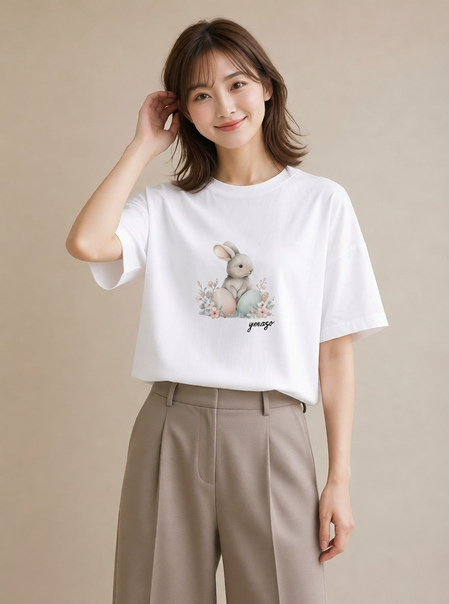 デザインTシャツ レディース ウサギ系野生 動物 アニマル イラスト シンプル お揃い 親子 白T