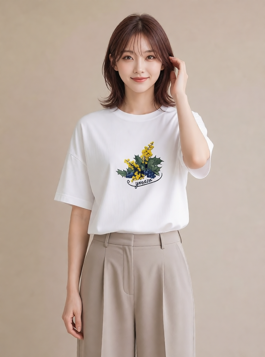 半袖Tシャツ レディース 金木犀 花 花柄 イラスト レトロ ペアコーデ 秋コーデ 白T