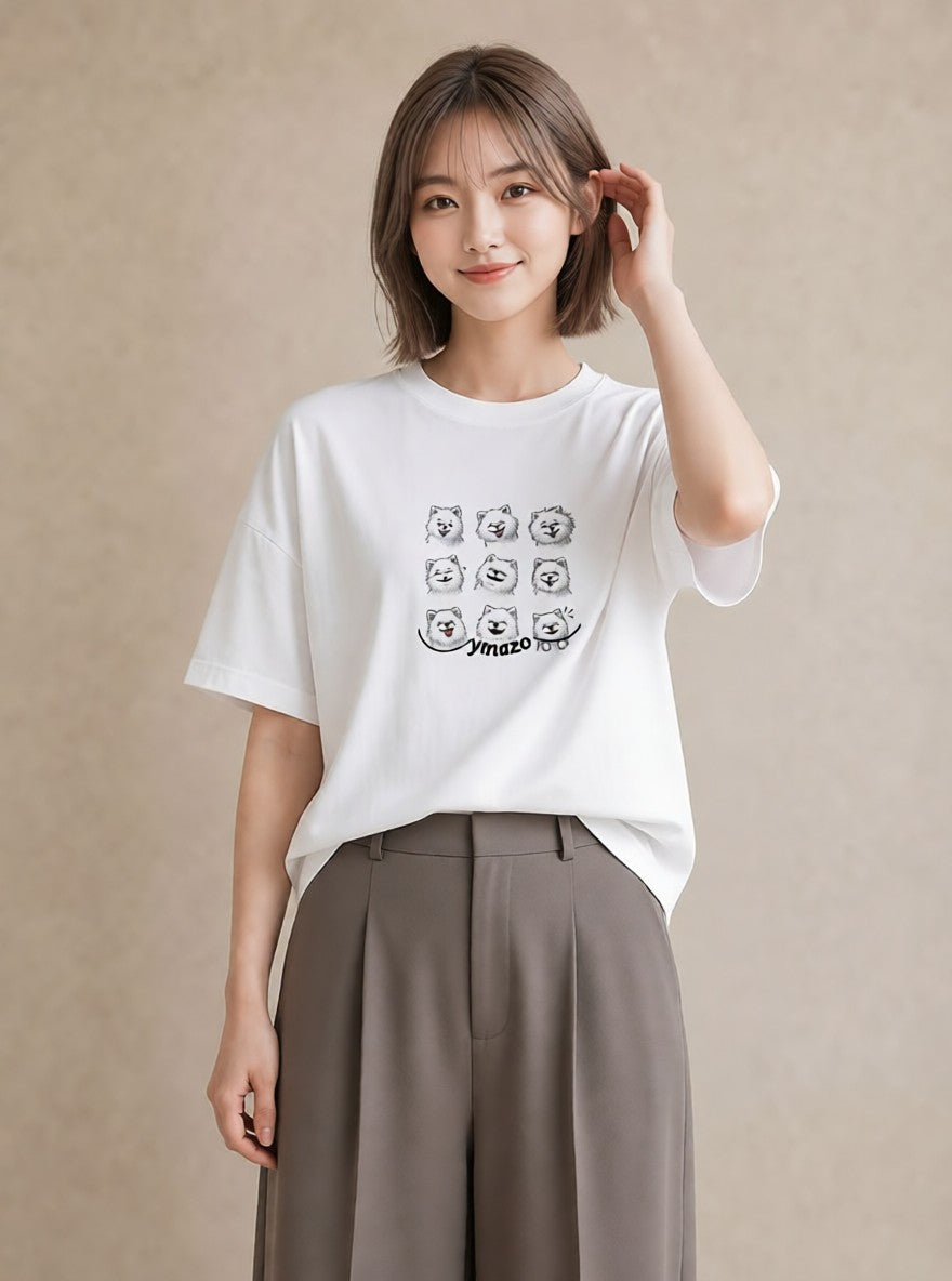 グラフィックTシャツ レディース ポメラニアン ポメ 犬 いぬ イラスト 抜け感 レイヤード 友達ギフト 白T