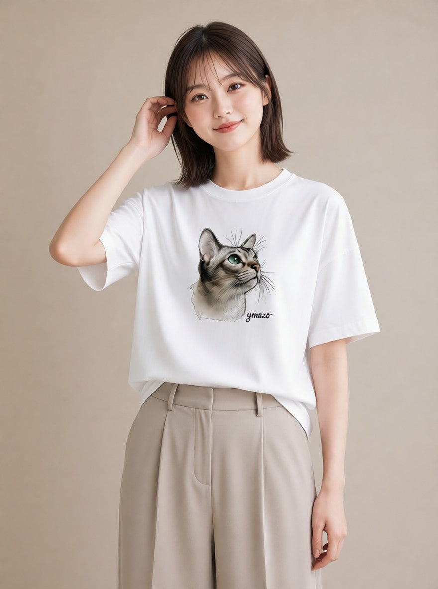 Tシャツ レディース 猫好き 猫 ねこ イラスト ゆるコーデ ルームウェア ギフト 白T