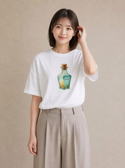 グラフィックTシャツ レディース ガラス瓶 小枝 ボタニカル ナチュラル アンティーク イラスト きれいめ レイヤード 友達ギフト 白T