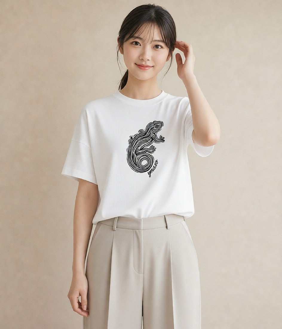 半袖Tシャツ レディース レオパ ペット 動物 イラスト ニュアンス ギフト 母の日 白T
