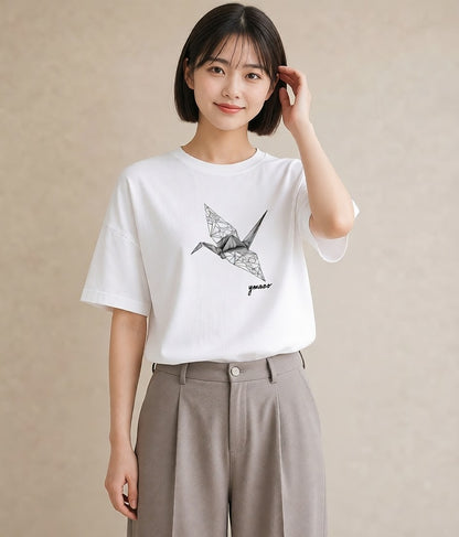 Tシャツ レディース 紙の船 水辺 ナチュラル アンティーク イラスト 休日コーデ 公園 ママ 白T