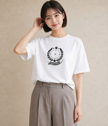 プリントTシャツ レディース パールピアス アクセサリー ナチュラル アンティーク イラスト 線画 旅行 母娘コーデ 白T
