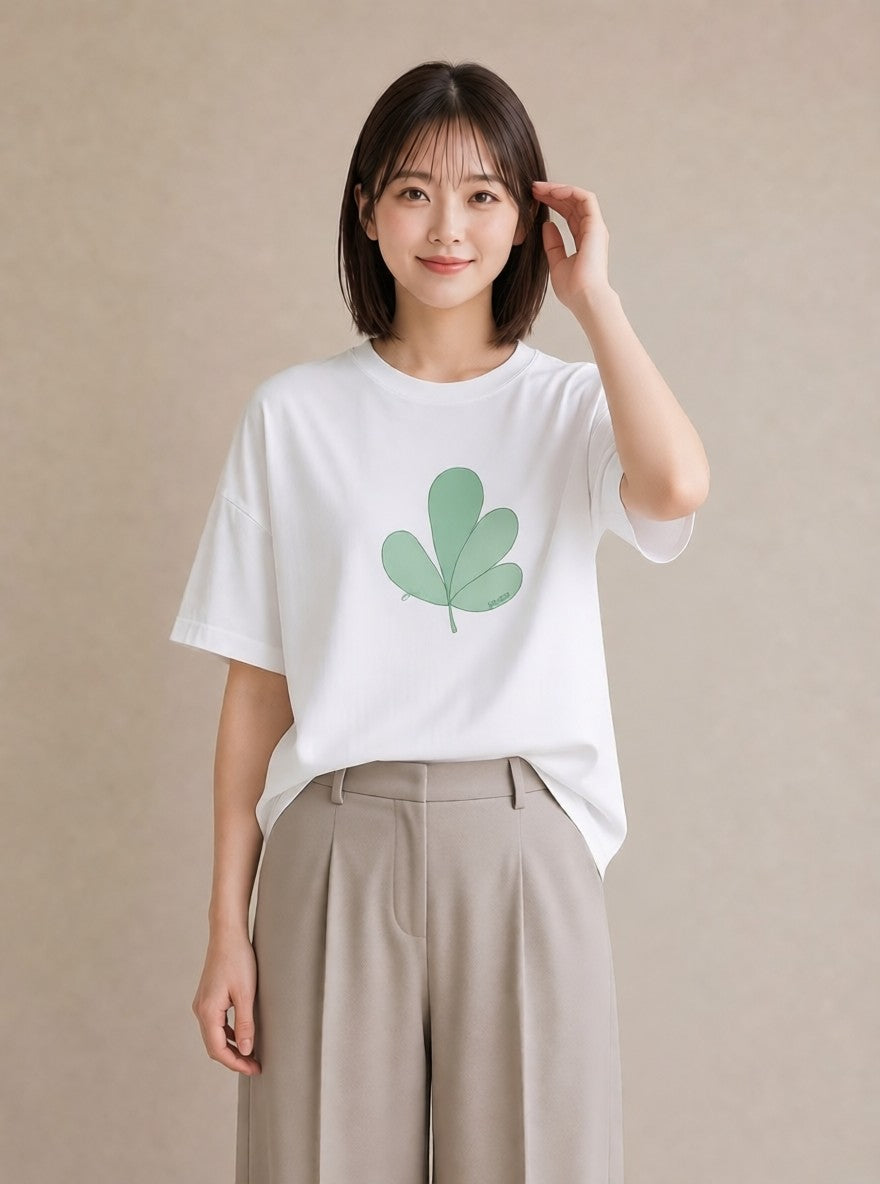 半袖Tシャツ レディース シダ 植物 ボタニカル イラスト ミニマル 公園 ママ 白T