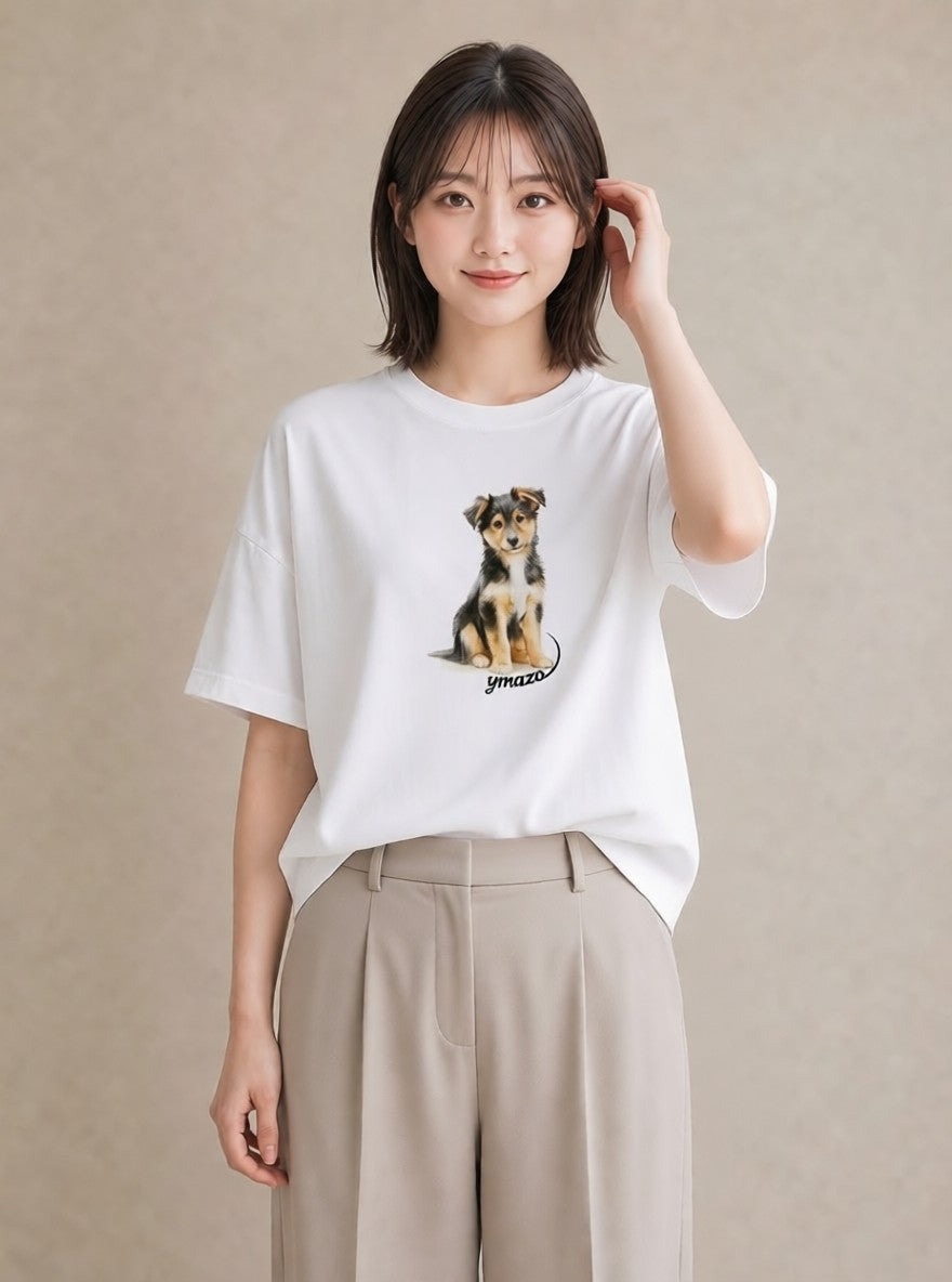 半袖Tシャツ レディース 犬好き 犬 いぬ イラスト ラフ 旅行用 海 白T
