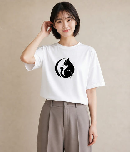 半袖Tシャツ レディース 猫 ねこ ネコ イラスト ポップ 通勤 在宅 白T