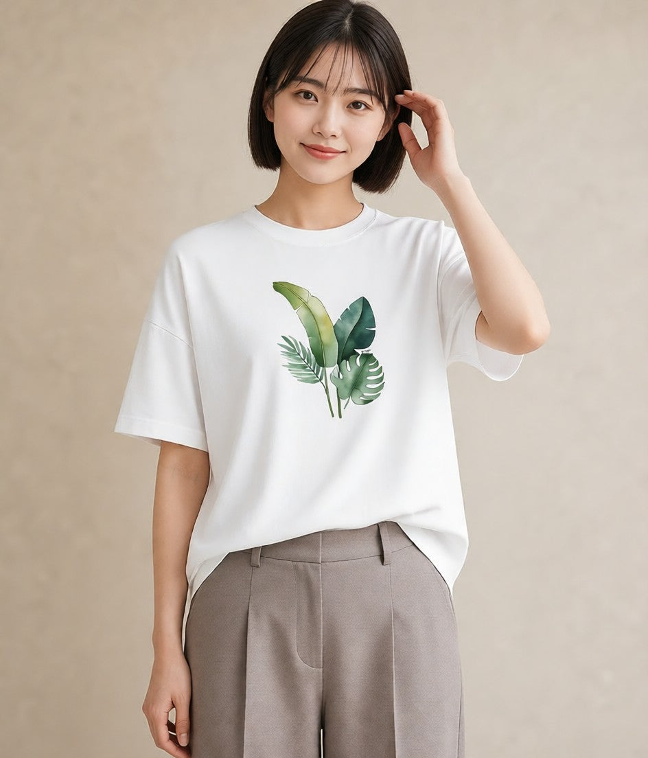 デザインTシャツ レディース バナナ 食べ物 フード イラスト ラフカジュアル 春服 ミセス 白T