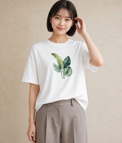 デザインTシャツ レディース バナナ 食べ物 フード イラスト ラフカジュアル 春服 ミセス 白T