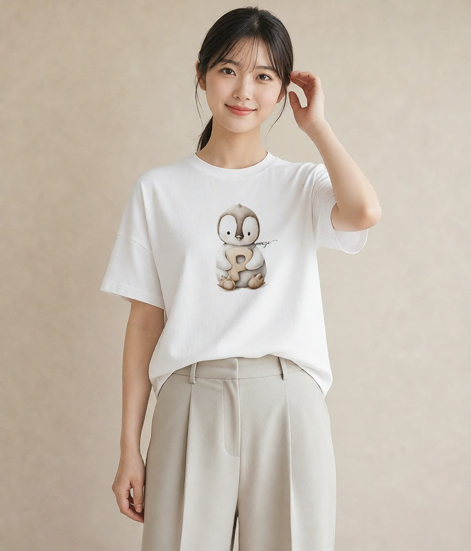 プリントTシャツ レディース ペンギン ぺんぎん 動物 アニマル イラスト シック 敬老の日 ホワイトデー 白T