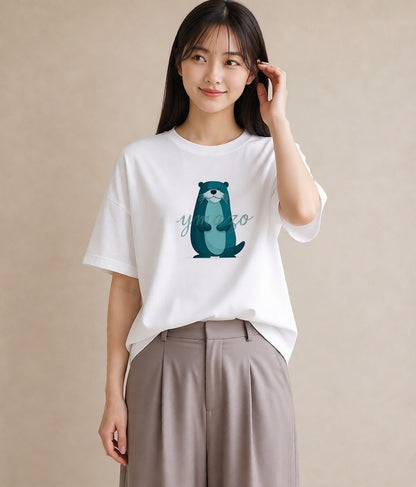 Tシャツ レディース ラッコ 動物 アニマル イラスト ユニーク 通学 誕生日プレゼント 白T