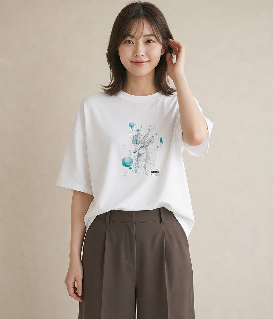 グラフィックTシャツ レディース 山羊座 星空 宇宙 イラスト カフェコーデ 春コーデ 姉妹 白T