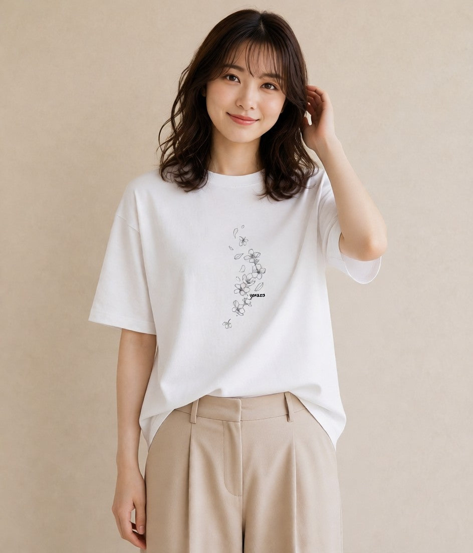 プリントTシャツ レディース さくら 桜 桜の枝 イラスト カジュアル ペアコーデ 秋コーデ 白T