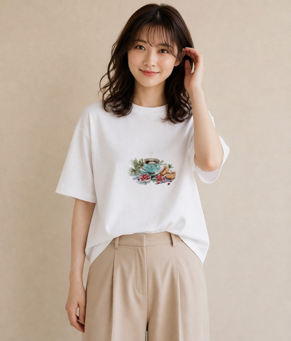 半袖Tシャツ レディース ハーブティー 食べ物 フード イラスト フェミニン ギフト 母の日 白T
