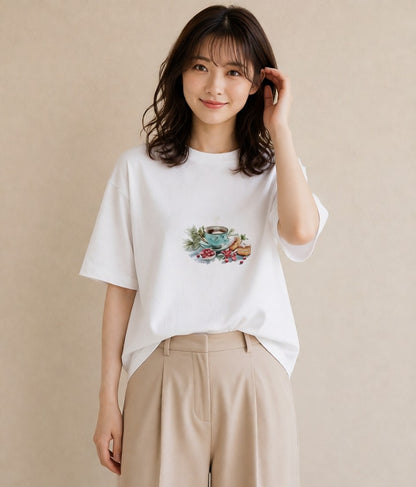 半袖Tシャツ レディース ハーブティー 食べ物 フード イラスト フェミニン ギフト 母の日 白T