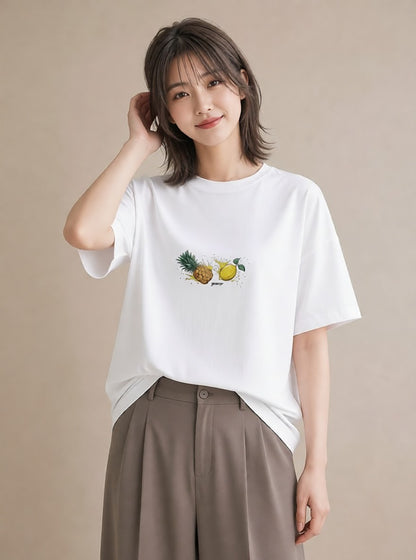 デザインTシャツ レディース パイナップル 食べ物 フード イラスト ゆるコーデ 春コーデ 姉妹 白T