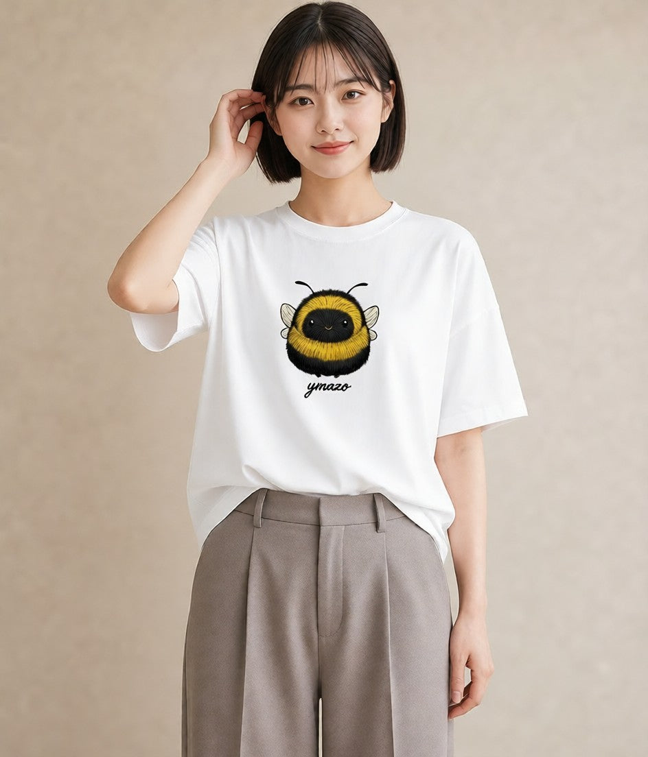 プリントTシャツ レディース みつばち 昆虫 虫 イラスト 線画 社会人 女性 白T
