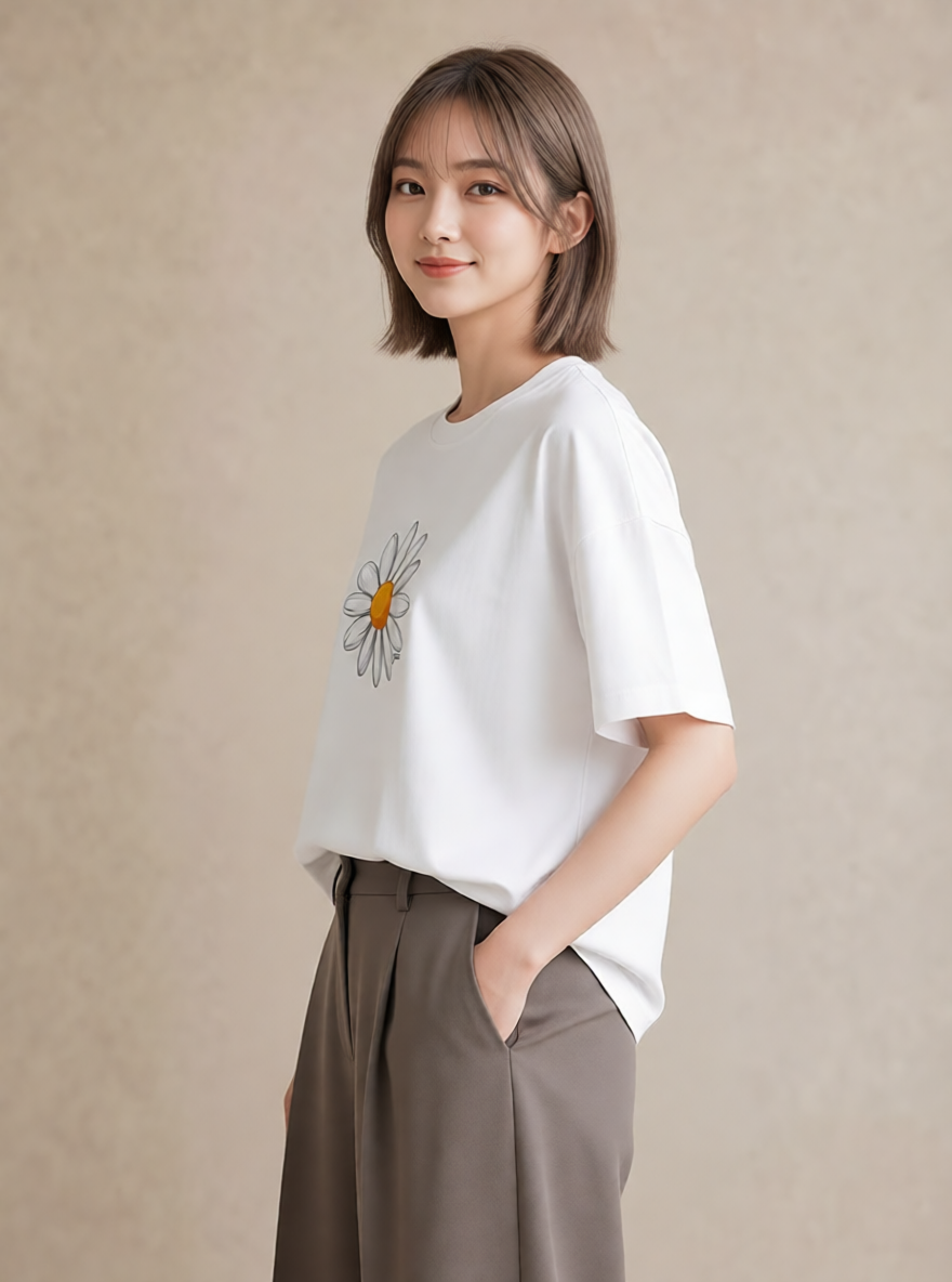 グラフィックTシャツ レディース デイジー 花 花柄 イラスト 普段使い 部屋着 女性向けギフト 白T