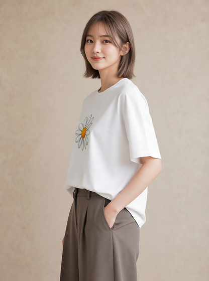グラフィックTシャツ レディース デイジー 花 花柄 イラスト 普段使い 部屋着 女性向けギフト 白T